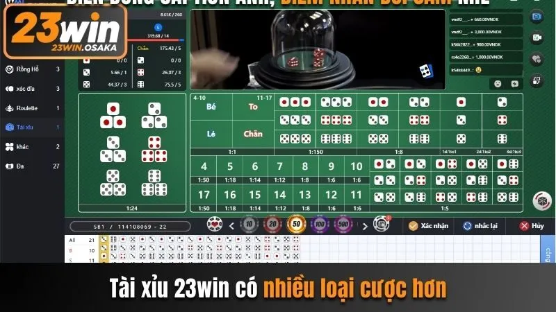 Tài xỉu 23win có nhiều loại cược hơn